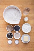 Ingredients for quark bread rolls with pumpkin, sesame and poppy seeds