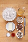 Ingredients for crispy crackers with seeds