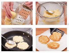 Potato fritters being made