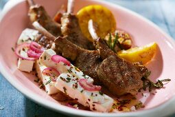 Grilled lamb chops with feta cheese