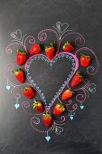 A strawberry heart and chalk decorations