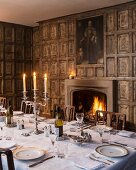 Historical dining room with coffered walls in Cornwell Manor