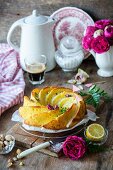 Lemon cake with rose water and pistachios