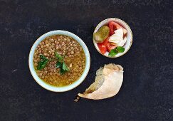 Lentil soup with flat bread (Lebanon)
