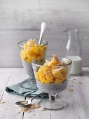 Vegan chia pudding with pineapple and coconut chips