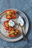 Stuffed red peppers with herb quark