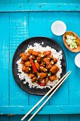 General Tso's chicken on rice (China)