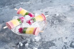 Rainbow yoghurt ice lollies