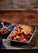 Gnocchi pasta bake with minced beef, tomatoes and parmesan