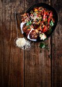 Chicken and ricotta fritters with parmesan and ratatouille