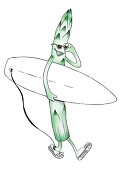 Spargel mit Surfbrett (Illustration)