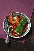 Steamed mangold rolls filled with couscous and roasted peppers