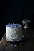 A mascarpone cream cake with candied violets