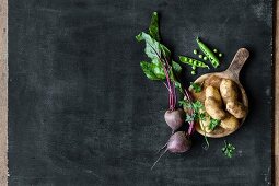 Beetroot, potatoes and fresh peas