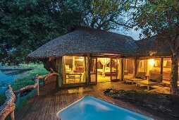 A safari tent at the Kings Pool Camp in the Okavango Delta, Botswana, Africa