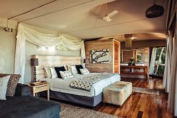 A bedroom at the Kwetsani Camp in the Okavango Delta, Botswana, Africa