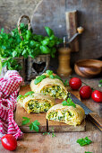 Green herbs and cottage cheese strudel