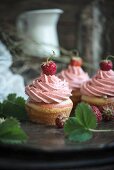 Vegan cupcakes with strawberry frosting