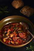 Colourful vegetable stew with chorizo