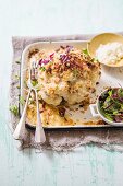 Baked cauliflower with bacon and a parmesan crust
