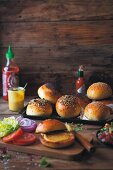 Burger rolls with various different ingredients