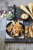 Fried parsnip strips with cucumber mayo