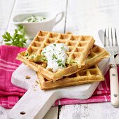 Courgette waffles with herb quark