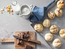 Unbaked sweet bread rolls with ingredients