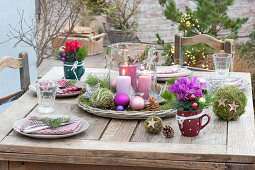 Christmas table decoration on the terrace