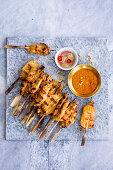 Grilled satay skewers with a peanut dip