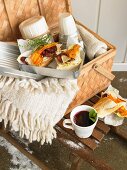 A winter sandwich in a picnic basket