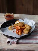 Fish and chips with ketchup