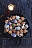 A homemade Advent calendar made of walnuts