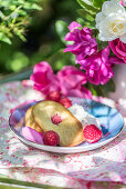 Raspberry madeleines with rose water cream