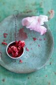 Wild rose petals in a sieve