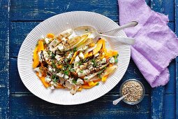 Baked pumpkin, grilled courgette and blue cheese salad