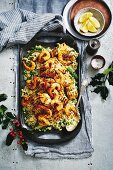 Moroccan seafood platter with citrus and mint pearl couscous