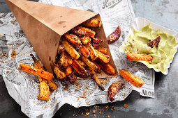 Root vegetable frys with cornflakes and za'atar