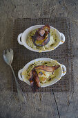 Pointed cabbage and bacon bake with pointed cabbage slaw