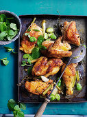 Roast chicken with broad beans and lemon