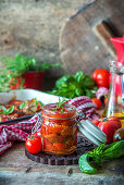 Slowly roasted tomatoes in a jar