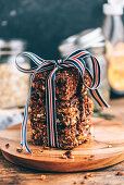 A stack of homemade date and oat squares