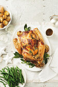 Roast turkey with bacon and tarragon stuffing for Christmas
