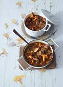 Beef goulash with mushrooms and white wine