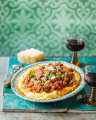 Bolognese sauce on polenta