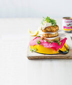 Fish cakes with mayonnaise and herbs