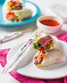 Vietnamese spring rolls with beef and pineapple