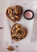Brioche hearts with chocolate and nuts
