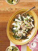 Lentil and poached chicken salad with gremolata