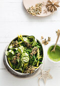 Summer greens with zippy mint dressing